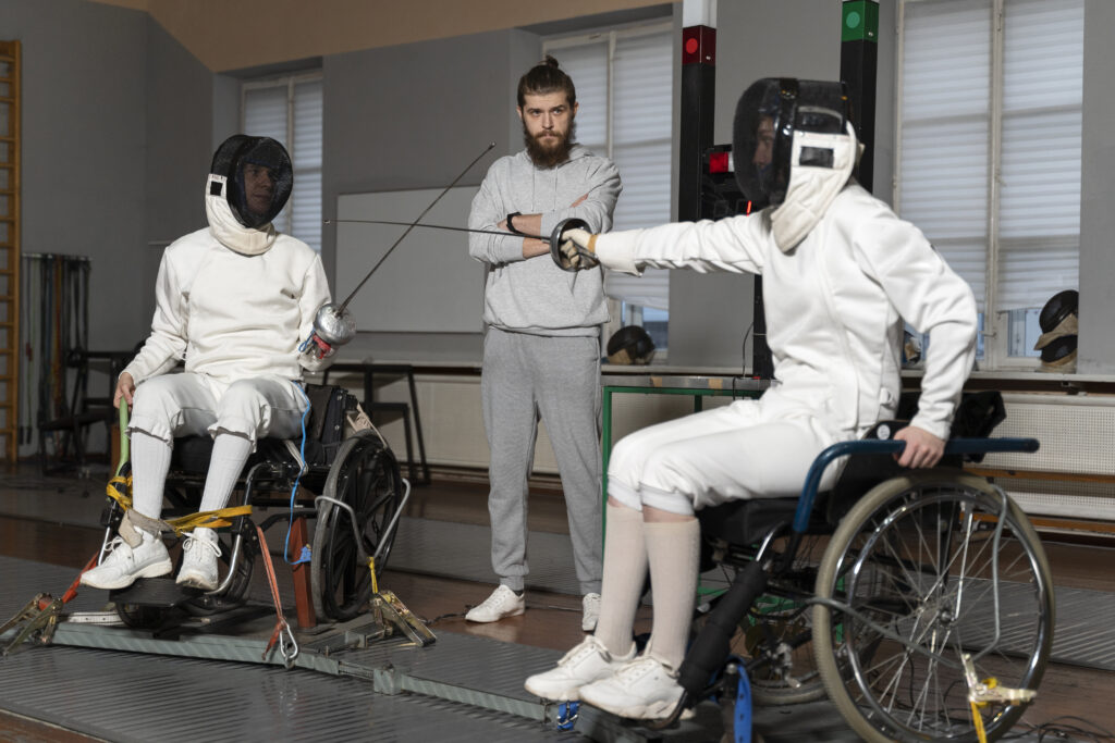 disabled fencers special equipment fighting from their wheelchairs